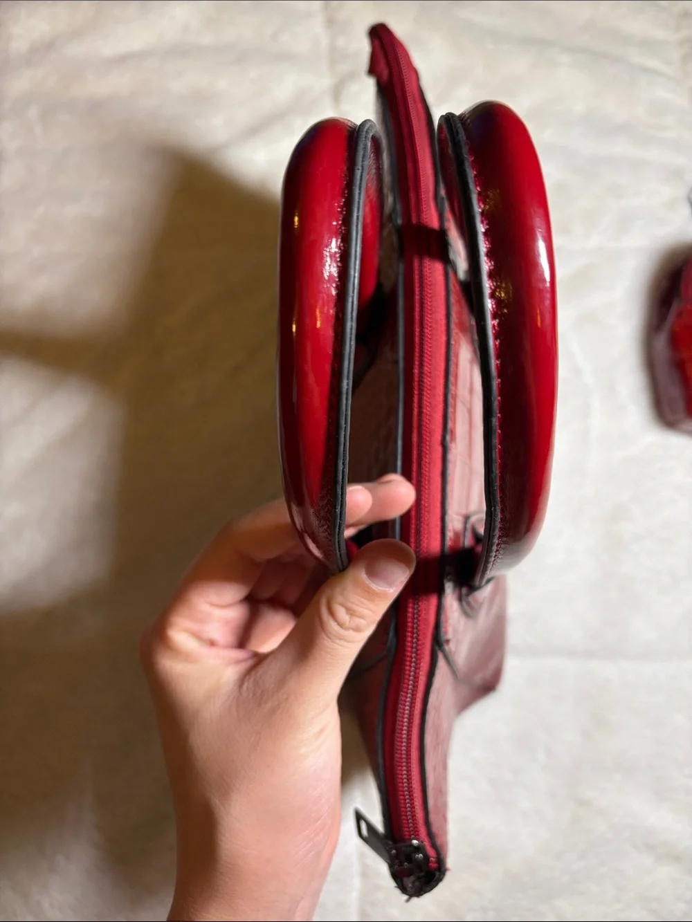 Red Croc-Embossed Bag with Matching Pouch